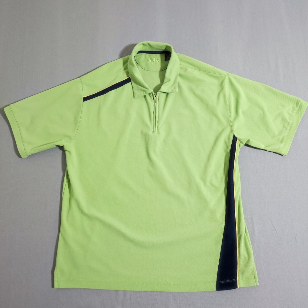Roots Golf knit polo shirt 1/4 zip up neck men's size XL green with black insert